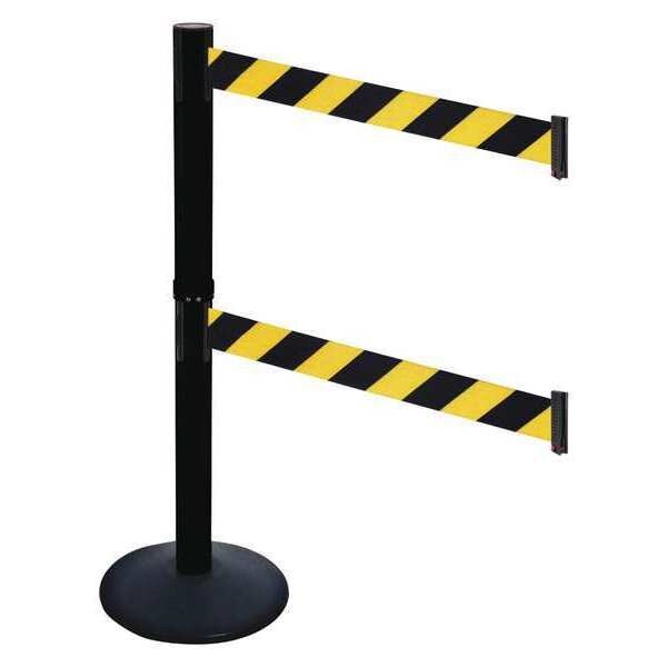 Barrier Post, Sloped, Black, Black/Ylw Belt