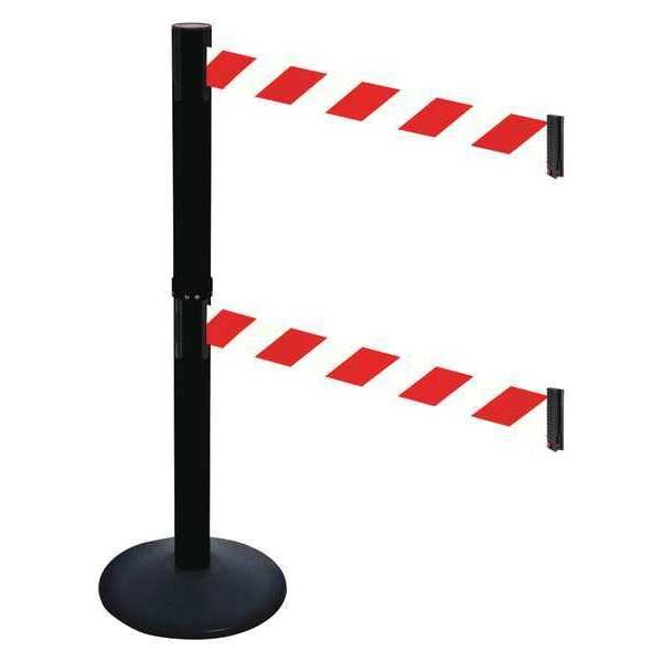 Barrier Post, Blk, Rd/White Belt, Cast Iron