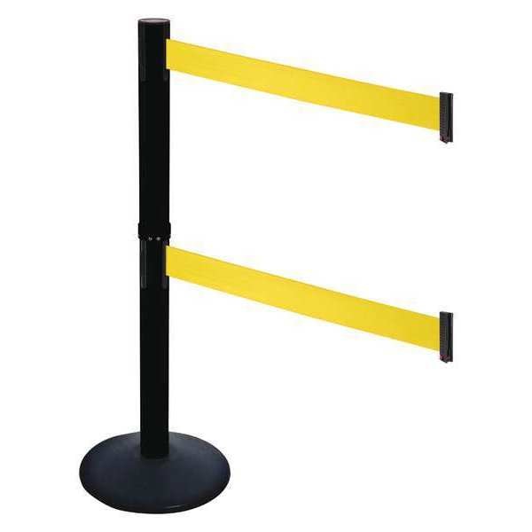 Barrier Post, PVC Post, Blk, Ylw Belt, 40inH