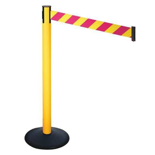 Barrier Post, Magenta/Ylw Belt, 40 in. H
