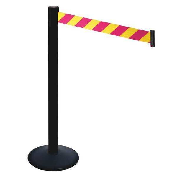 Barrier Post, 40 in. H, Magenta/Ylw Belt