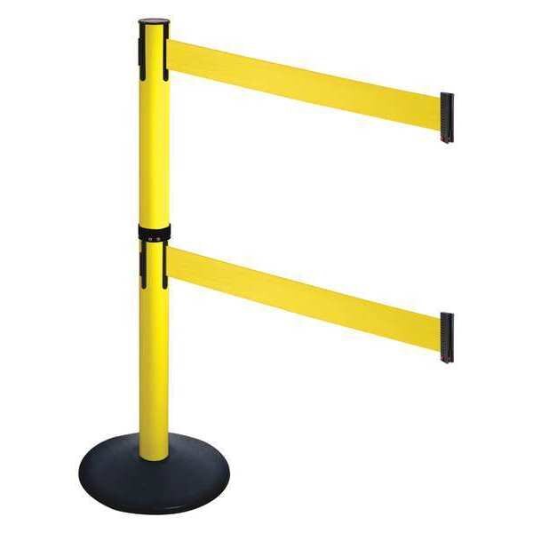 Barrier Post, Black, Yellow Belt, 2 Belts