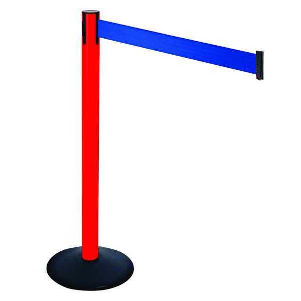 Barrier Post, 40 in. H, Blue Belt, w/Base