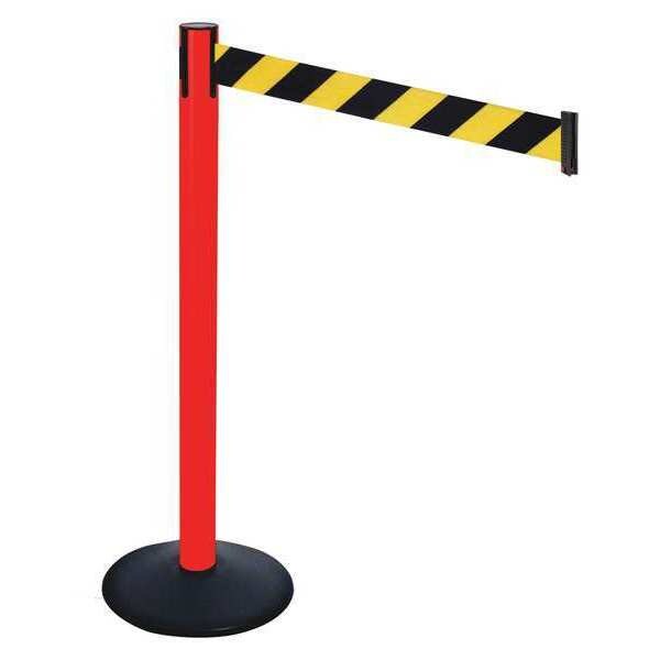 Barrier Post, 40 in. H, Black/Yellow Belt