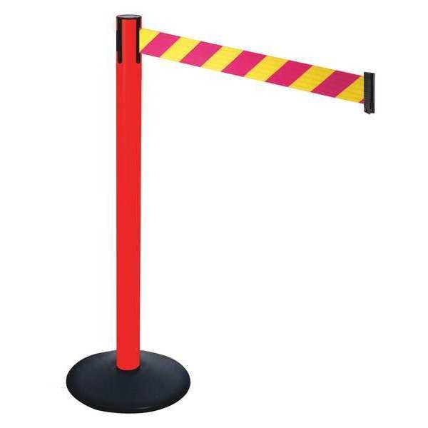 Barrier Post, 40 in. H, Magenta/Ylw Belt