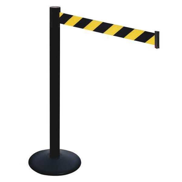 Barrier Post, 40 in. H, Black/Yellow Belt