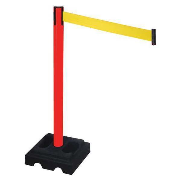 Barrier Post, Blk, Ylw Belt, 10 ft. Belt L