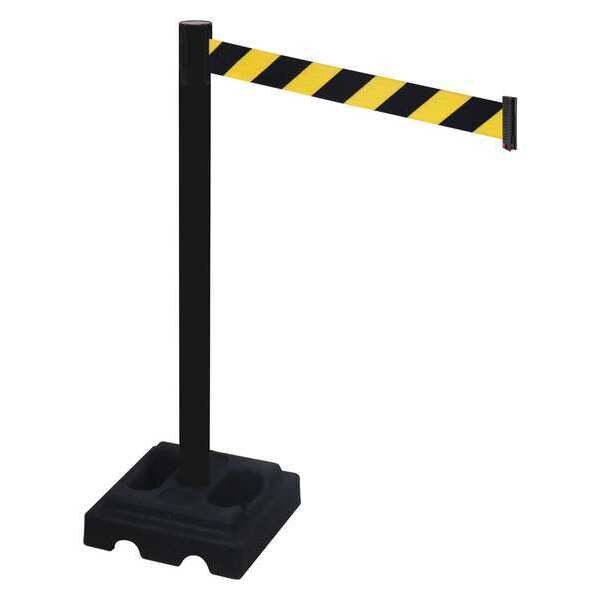 Barrier Post, PVC Post, Blk/Ylw Belt, 40inH