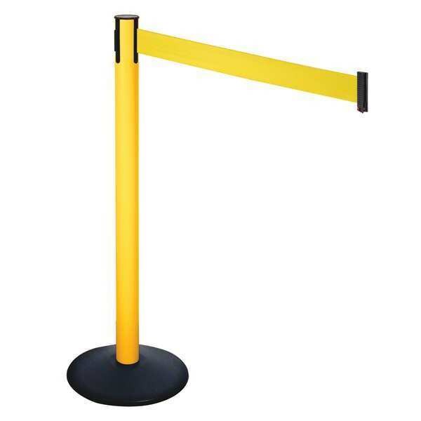 Barrier Post, Black, Ylw Belt, 3 in. Belt W