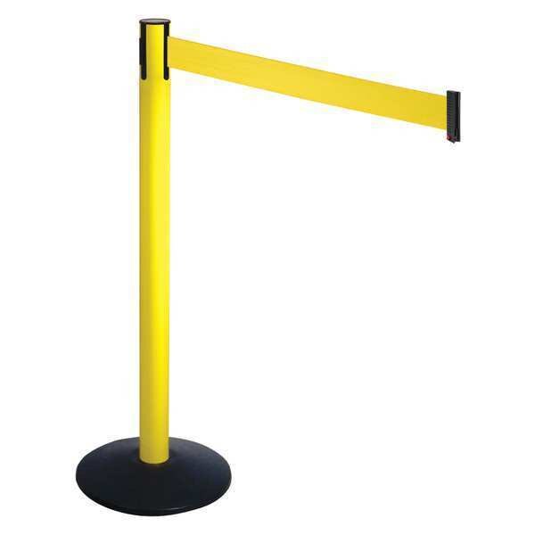 Barrier Post, Black, Ylw Belt, 3 in. Belt W