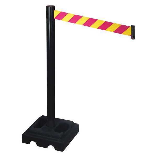 Barrier Post, Blk, Magenta/Ylw Belt, Square