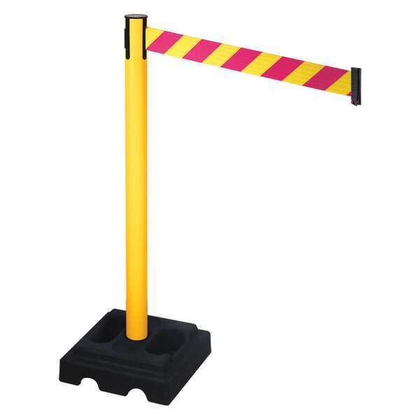 Barrier Post, Blk, Magenta/Ylw Belt, Square