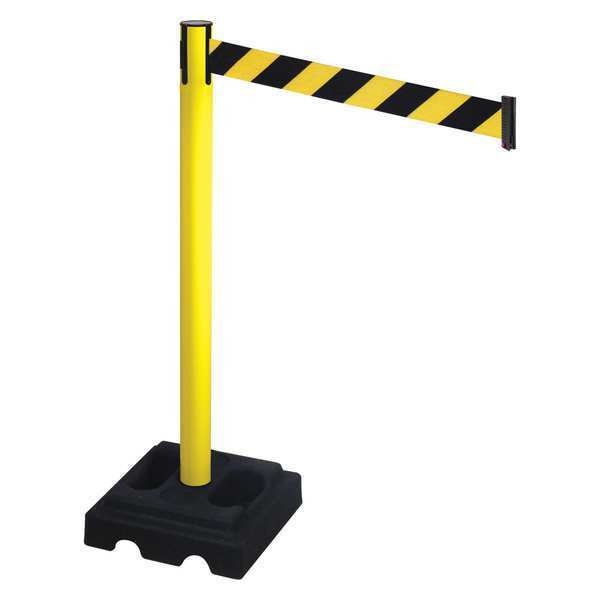 Barrier Post, Square, Blk/Ylw Belt, 40in. H