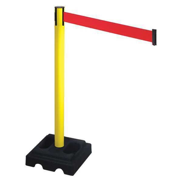 Barrier Post, Square, Red Belt, 3in. Belt W