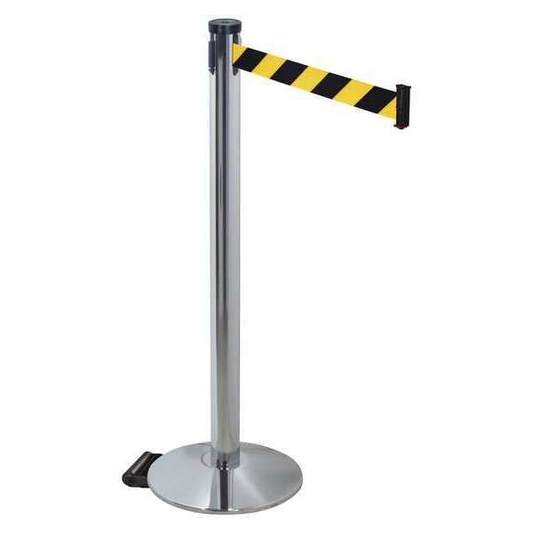 Barrier Post, Gray, Blk/Ylw Belt, 40 in. H