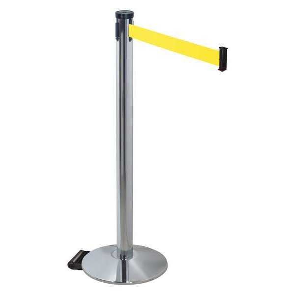 Barrier Post, Gray, Ylw Belt, 2 in. Belt W