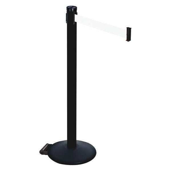 Barrier Post, PVC Post, Black, White Belt