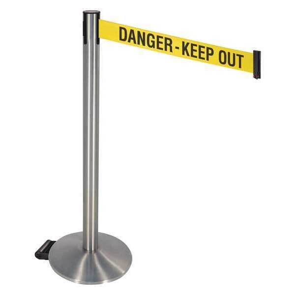 Barrier Post, Gray, w/Wheels, Ylw/Blk Text