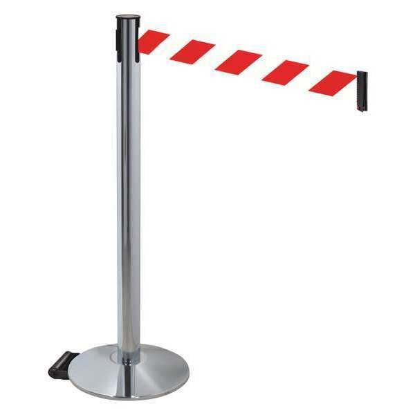 Barrier Post, Gray, Rd/White Belt, w/Wheels