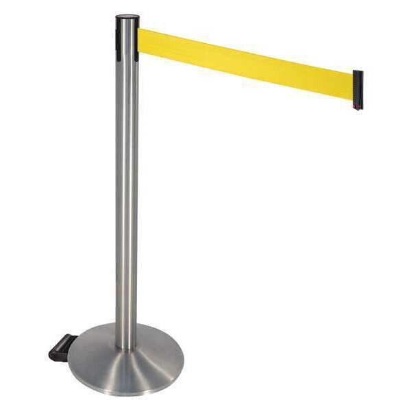 Barrier Post, Ylw Belt, w/Wheels, SS Post