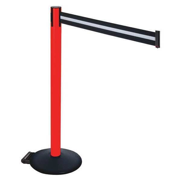 Barrier Post, Blk, Blk/White Belt, w/Wheels
