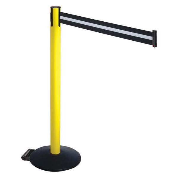 Barrier Post, Blk, Blk/White Belt, w/Wheels