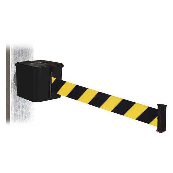 Belt Barrier, Blk, 4inH, Blk/Yl Belt, 30ft.L