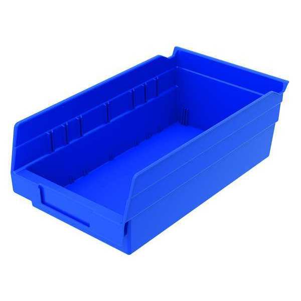 Shelf Storage Bin, Blue, Plastic, 11 5/8 in L x 6 5/8 in W x 4 in H, 15 lb Load Capacity