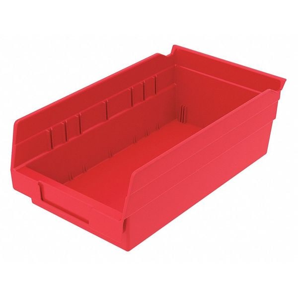 Shelf Storage Bin, Red, Plastic, 11 5/8 in L x 6 5/8 in W x 4 in H, 15 lb Load Capacity