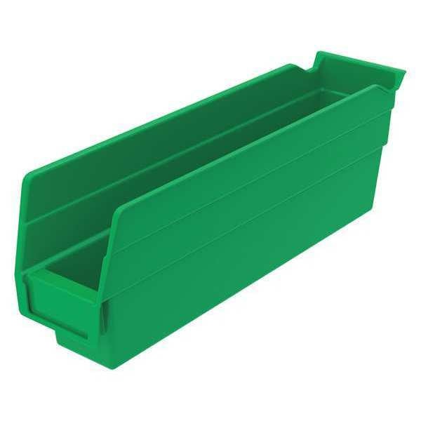Shelf Storage Bin, Green, Plastic, 11 5/8 in L x 2 3/4 in W x 4 in H, 7 lb Load Capacity