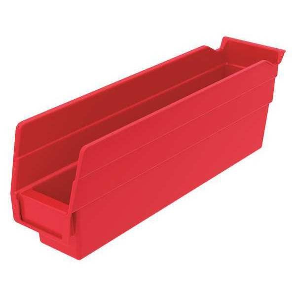 Shelf Storage Bin, Red, Plastic, 11 5/8 in L x 2 3/4 in W x 4 in H, 7 lb Load Capacity