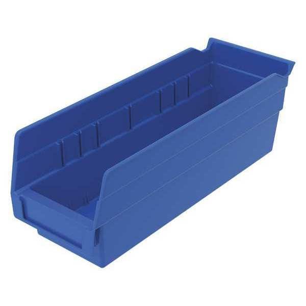 Shelf Storage Bin, Blue, Plastic, 11 5/8 in L x 4 1/8 in W x 4 in H, 10 lb Load Capacity
