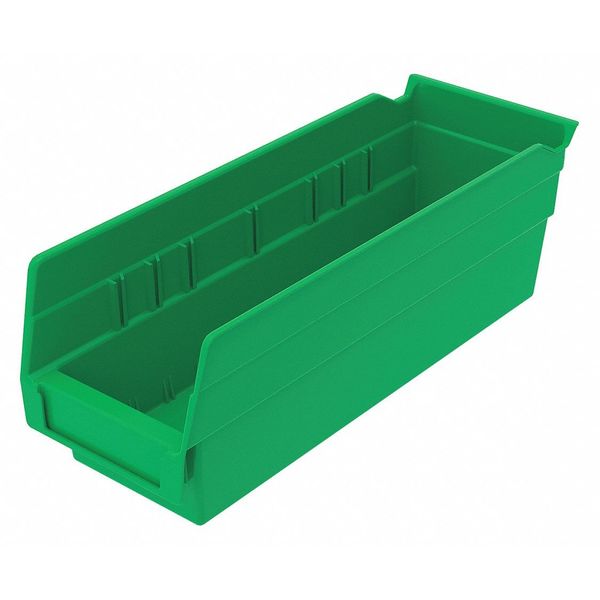 Shelf Storage Bin, Green, Plastic, 11 5/8 in L x 4 1/8 in W x 4 in H, 10 lb Load Capacity