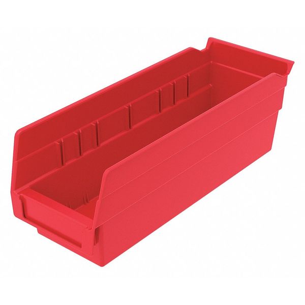 Shelf Storage Bin, Red, Plastic, 11 5/8 in L x 4 1/8 in W x 4 in H, 10 lb Load Capacity