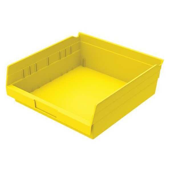 Shelf Storage Bin, Yellow, Plastic, 11 5/8 in L x 11 1/8 in W x 4 in H, 20 lb Load Capacity