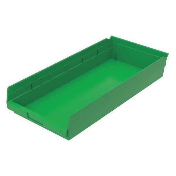 Shelf Storage Bin, Green, Plastic, 23 5/8 in L x 11 1/8 in W x 4 in H, 20 lb Load Capacity