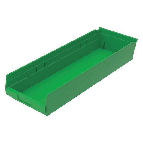 Shelf Storage Bin, Green, Plastic, 23 5/8 in L x 8 3/8 in W x 4 in H, 20 lb Load Capacity