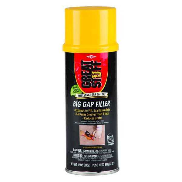 Insulation Spray Foam Sealant, 12 oz, Aerosol Can, Yellow, 1 Component
