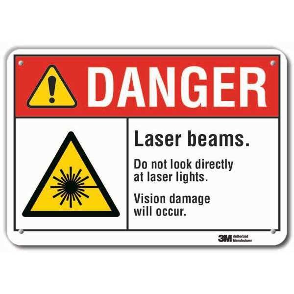 Laser Sign, 10 in H, 14 in W, Aluminum, Horizontal Rectangle, LCU4-0054-RA_14x10