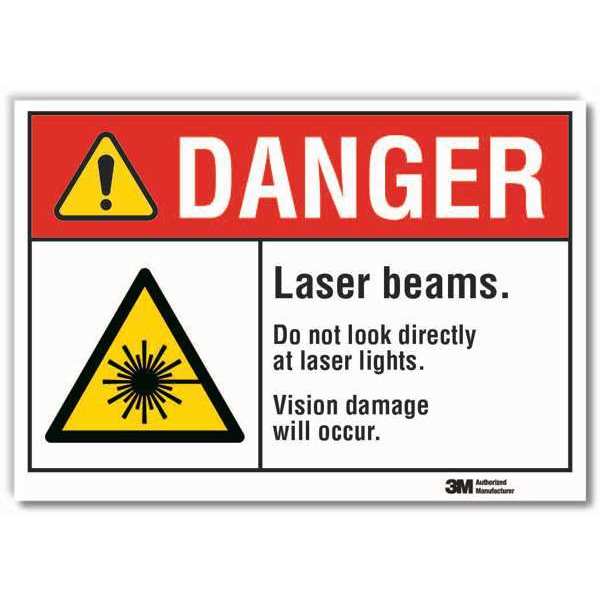 Laser Sign, 5 in H, 7 in W, Reflective Sheeting, Horizontal Rectangle, LCU4-0054-RD_7x5