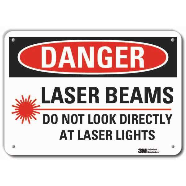Reflective  Laser Area Danger Sign, 10 in Height, 14 in Width, Aluminum, Horizontal Rectangle