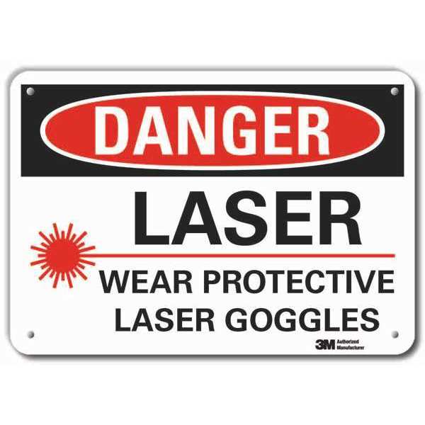 Laser Sign, 7 in H, 10 in W, Aluminum, Vertical Rectangle, LCU4-0252-RA_10x7