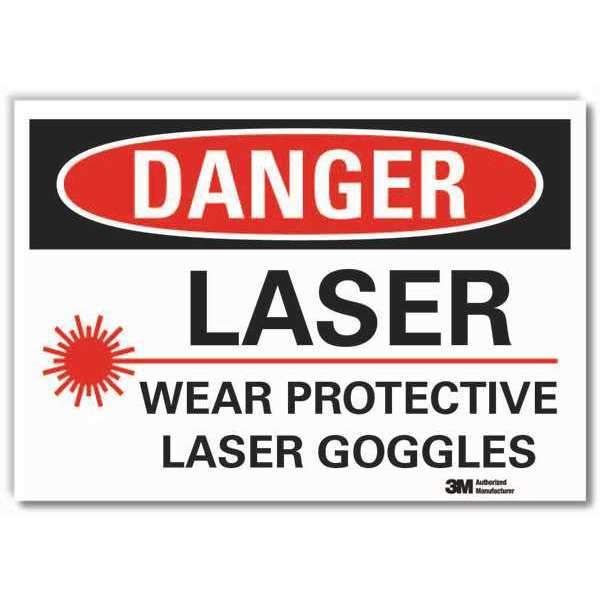 Laser Sign, 10 in H, 14 in W, Reflective Sheeting, Horizontal Rectangle, LCU4-0252-RD_14x10