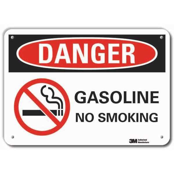 Reflective  Gasoline Danger Sign, 10 in Height, 14 in Width, Aluminum, Horizontal Rectangle