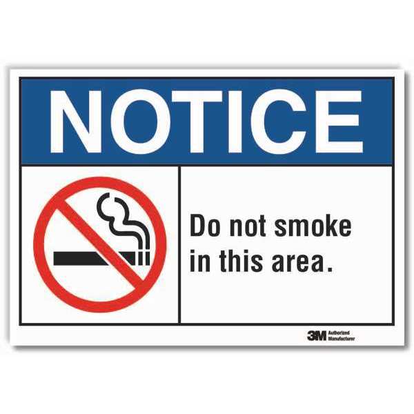 No Smoking Sign, 3 1/2 in Height, 5 in Width, Reflective Sheeting, Horizontal Rectangle, English