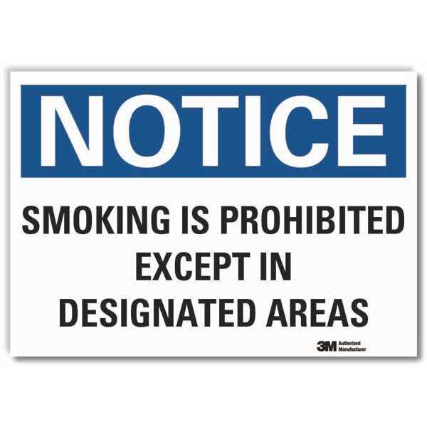 No Smoking Sign, 3 1/2 in Height, 5 in Width, Reflective Sheeting, Horizontal Rectangle, English
