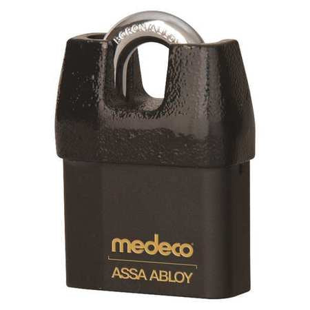 Padlock, Keyed Different, Partially Hidden Shackle, Square Brass Body, Boron Shackle, 7/16 in W