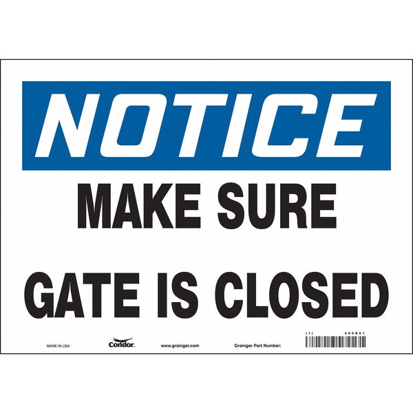 Safety Sign, 10 in Height, 14 in Width, Vinyl, Horizontal Rectangle, English, 480G61