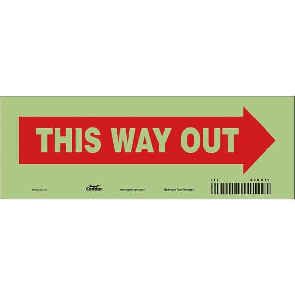 Safety Sign, 3 1/2 in H, 10 in W, Glow Vinyl, Vertical Rectangle, English, 480K10