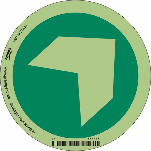 Safety Sign, 3 3/4 in H, 3 3/4 in W, Glow Vinyl, Circle, English, 480M54